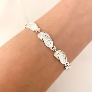 925 Sterling Silver Flip Flop Bracelet Shoe Bracelet Beach Vacation Bracelet